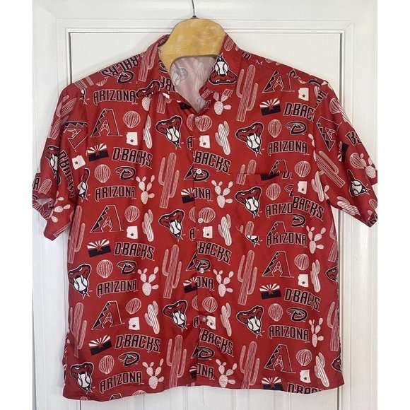 Tyson Mens Button Down Short Sleeve Shirt AOP Arizona Diamondbacks Red XL Flaws - Picture 1 of 10